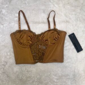NWT Mono B Brown Lace Bustier Corset Crop Tank Top Size Small